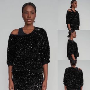 Le Superbe Frolic Room Black Sequins Sweatshirt Top in Noir Shine Medium NWT